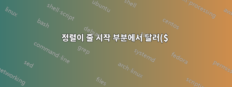 정렬이 줄 시작 부분에서 달러($)를 무시하는 이유는 무엇입니까?
