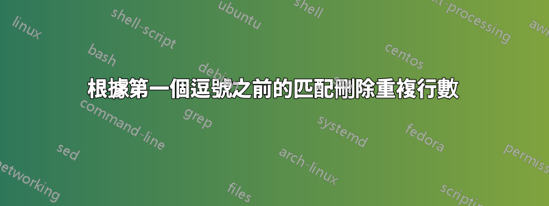 根據第一個逗號之前的匹配刪除重複行數