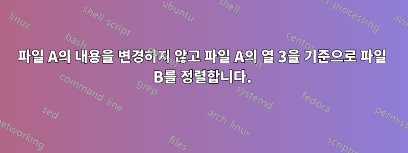 파일 A의 내용을 변경하지 않고 파일 A의 열 3을 기준으로 파일 B를 정렬합니다.