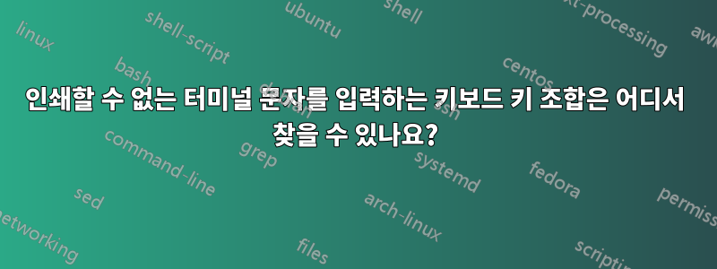 인쇄할 수 없는 터미널 문자를 입력하는 키보드 키 조합은 어디서 찾을 수 있나요?