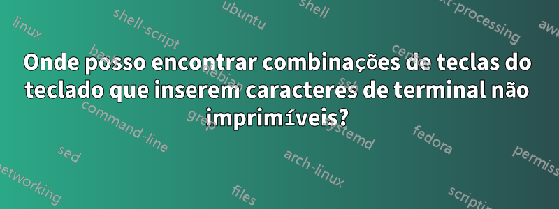 Onde posso encontrar combinações de teclas do teclado que inserem caracteres de terminal não imprimíveis?