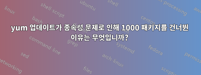 yum 업데이트가 종속성 문제로 인해 1000 패키지를 건너뛴 이유는 무엇입니까?