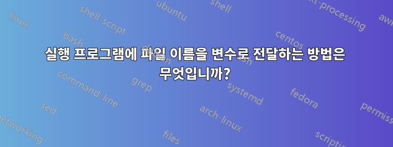 실행 프로그램에 파일 이름을 변수로 전달하는 방법은 무엇입니까?