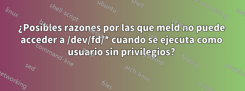 ¿Posibles razones por las que meld no puede acceder a /dev/fd/* cuando se ejecuta como usuario sin privilegios?