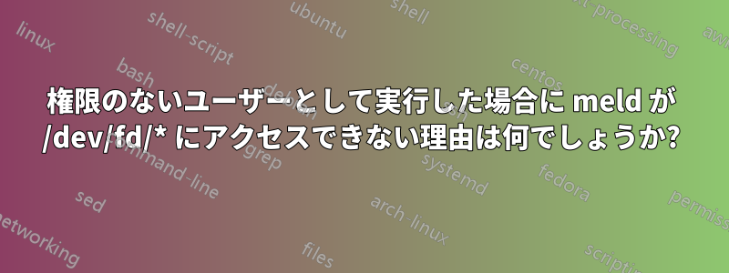 権限のないユーザーとして実行した場合に meld が /dev/fd/* にアクセスできない理由は何でしょうか?