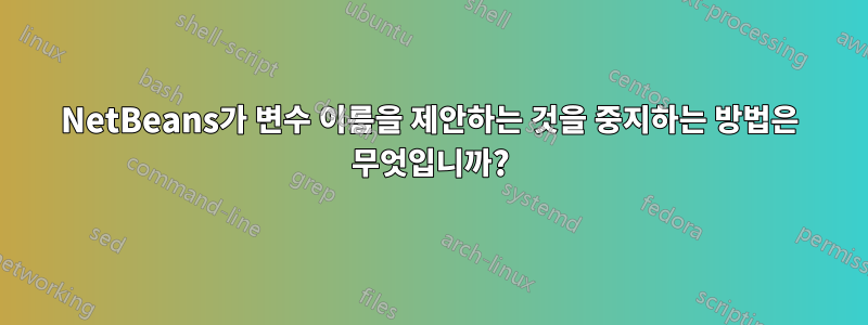 NetBeans가 변수 이름을 제안하는 것을 중지하는 방법은 무엇입니까?