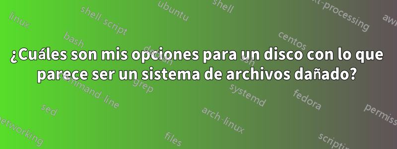 ¿Cuáles son mis opciones para un disco con lo que parece ser un sistema de archivos dañado?