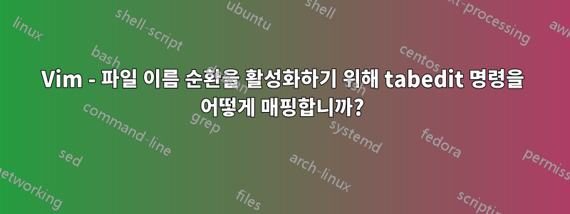 Vim - 파일 이름 순환을 활성화하기 위해 tabedit 명령을 어떻게 매핑합니까?