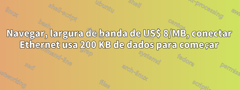 Navegar, largura de banda de US$ 8/MB, conectar Ethernet usa 200 KB de dados para começar