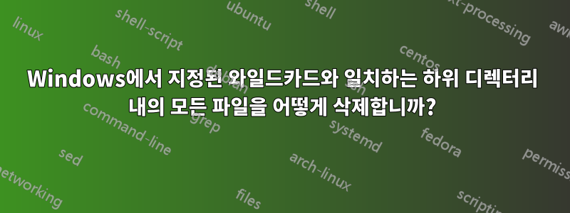 Windows에서 지정된 와일드카드와 일치하는 하위 디렉터리 내의 모든 파일을 어떻게 삭제합니까?