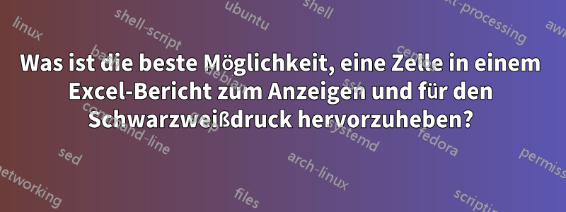 Was ist die beste Möglichkeit, eine Zelle in einem Excel-Bericht zum Anzeigen und für den Schwarzweißdruck hervorzuheben?