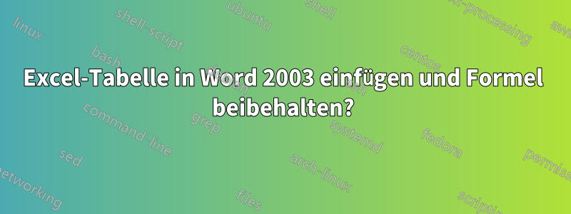 Excel-Tabelle in Word 2003 einfügen und Formel beibehalten?