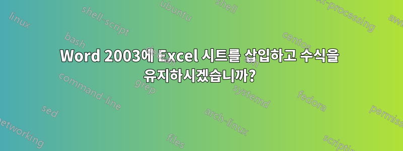 Word 2003에 Excel 시트를 삽입하고 수식을 유지하시겠습니까?