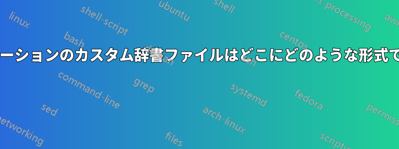 一般的なアプリケーションのカスタム辞書ファイルはどこにどのような形式で保存されますか? 