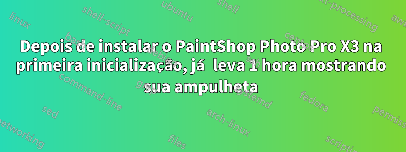Depois de instalar o PaintShop Photo Pro X3 na primeira inicialização, já leva 1 hora mostrando sua ampulheta