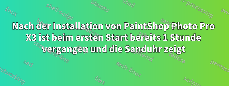 Nach der Installation von PaintShop Photo Pro X3 ist beim ersten Start bereits 1 Stunde vergangen und die Sanduhr zeigt
