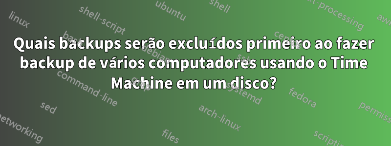 Quais backups serão excluídos primeiro ao fazer backup de vários computadores usando o Time Machine em um disco?