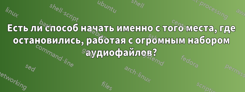 Есть ли способ начать именно с того места, где остановились, работая с огромным набором аудиофайлов?