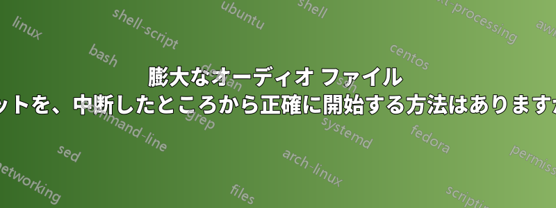 膨大なオーディオ ファイル セットを、中断したところから正確に開始する方法はありますか?