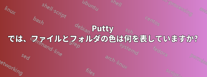 Putty では、ファイルとフォルダの色は何を表していますか?