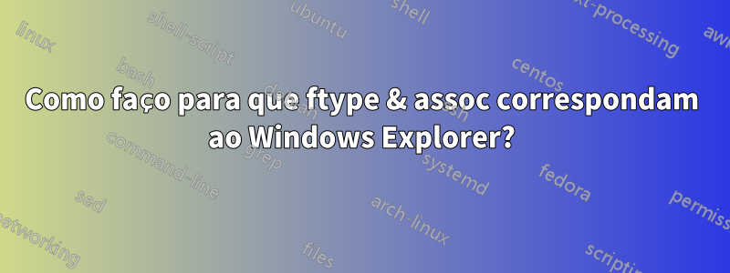 Como faço para que ftype & assoc correspondam ao Windows Explorer?