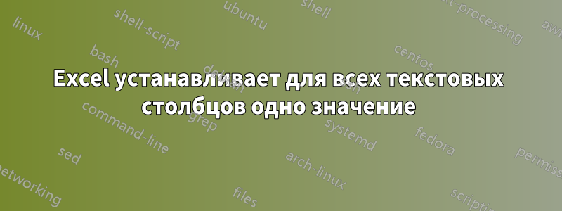 Excel устанавливает для всех текстовых столбцов одно значение