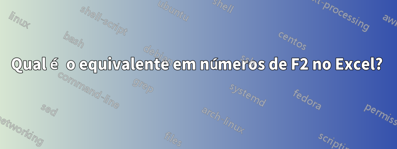 Qual é o equivalente em números de F2 no Excel?