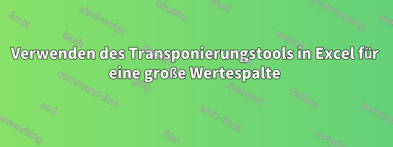 Verwenden des Transponierungstools in Excel für eine große Wertespalte