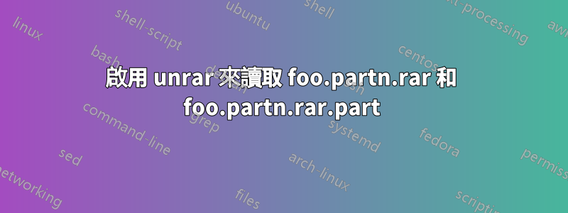 啟用 unrar 來讀取 foo.partn.rar 和 foo.partn.rar.part