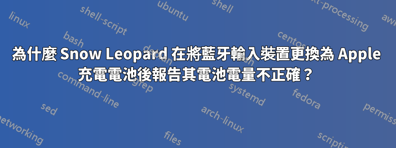 為什麼 Snow Leopard 在將藍牙輸入裝置更換為 Apple 充電電池後報告其電池電量不正確？