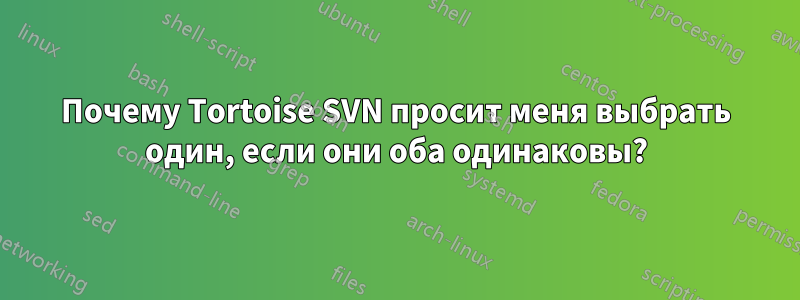 Почему Tortoise SVN просит меня выбрать один, если они оба одинаковы?