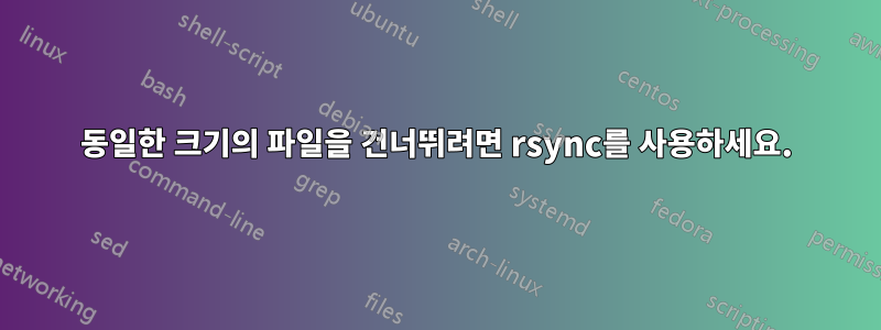 동일한 크기의 파일을 건너뛰려면 rsync를 사용하세요.