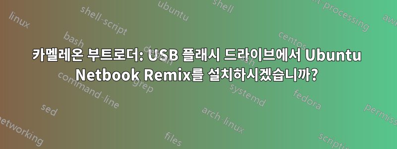 카멜레온 부트로더: USB 플래시 드라이브에서 Ubuntu Netbook Remix를 설치하시겠습니까?