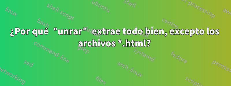 ¿Por qué "unrar" extrae todo bien, excepto los archivos *.html?