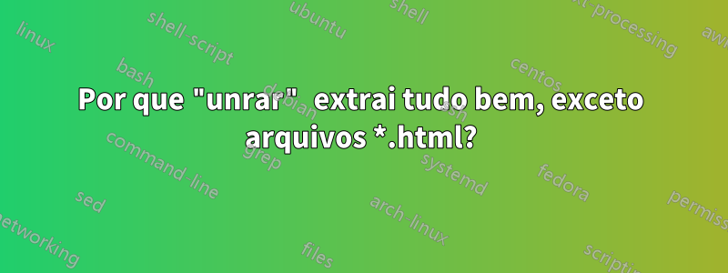 Por que "unrar" extrai tudo bem, exceto arquivos *.html?