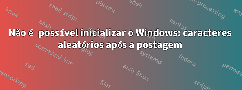 Não é possível inicializar o Windows: caracteres aleatórios após a postagem