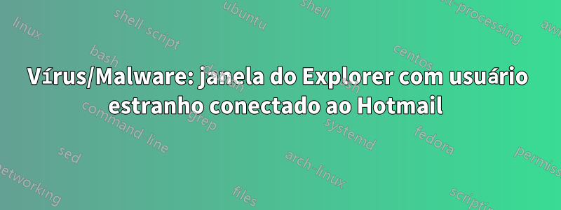 Vírus/Malware: janela do Explorer com usuário estranho conectado ao Hotmail 