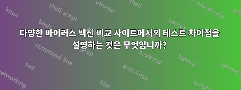 다양한 바이러스 백신 비교 사이트에서의 테스트 차이점을 설명하는 것은 무엇입니까?