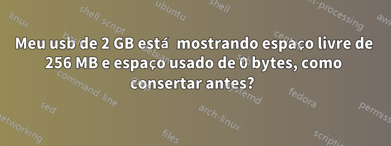 Meu usb de 2 GB está mostrando espaço livre de 256 MB e espaço usado de 0 bytes, como consertar antes? 