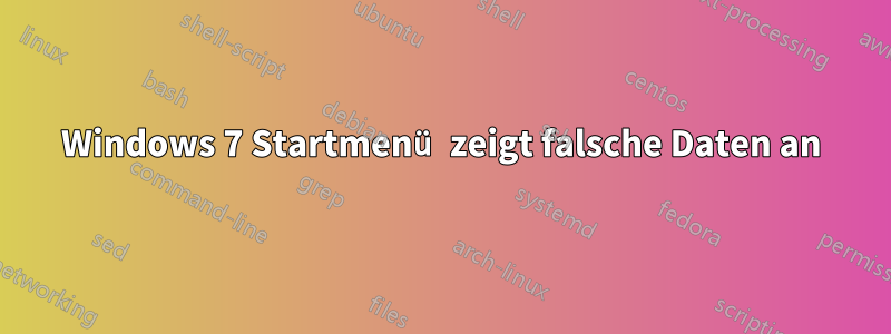 Windows 7 Startmenü zeigt falsche Daten an