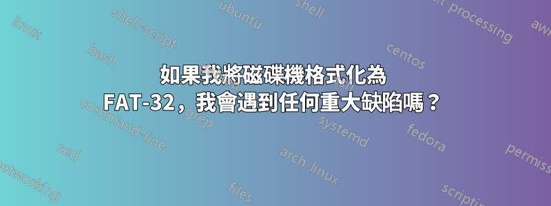 如果我將磁碟機格式化為 FAT-32，我會遇到任何重大缺陷嗎？
