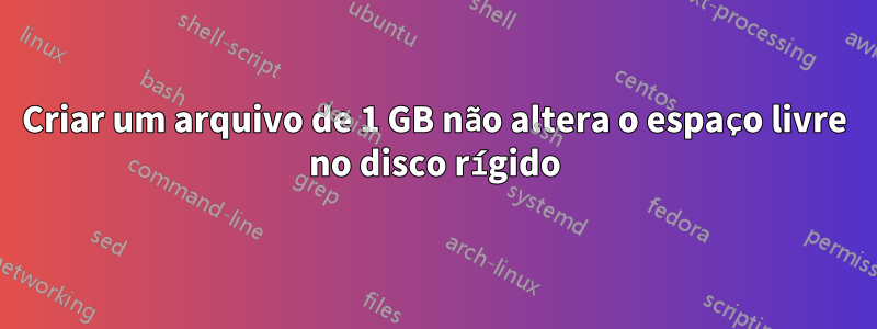 Criar um arquivo de 1 GB não altera o espaço livre no disco rígido