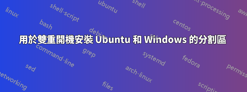 用於雙重開機安裝 Ubuntu 和 Windows 的分割區