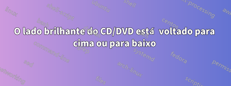 O lado brilhante do CD/DVD está voltado para cima ou para baixo