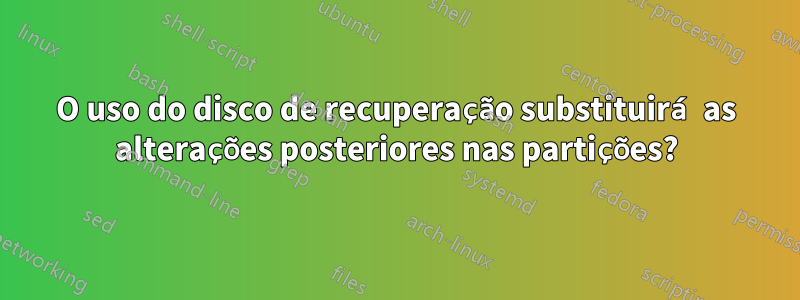 O uso do disco de recuperação substituirá as alterações posteriores nas partições?