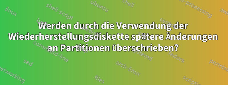 Werden durch die Verwendung der Wiederherstellungsdiskette spätere Änderungen an Partitionen überschrieben?