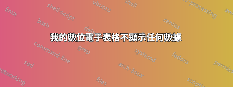 我的數位電子表格不顯示任何數據