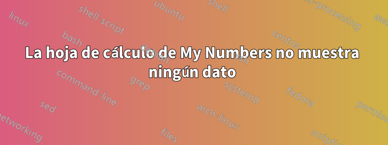 La hoja de cálculo de My Numbers no muestra ningún dato