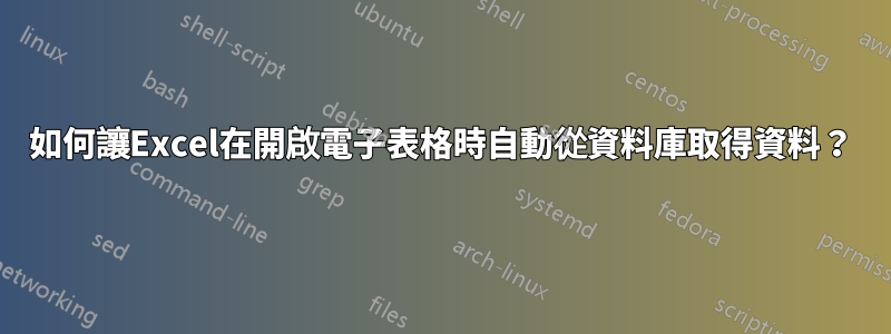 如何讓Excel在開啟電子表格時自動從資料庫取得資料？